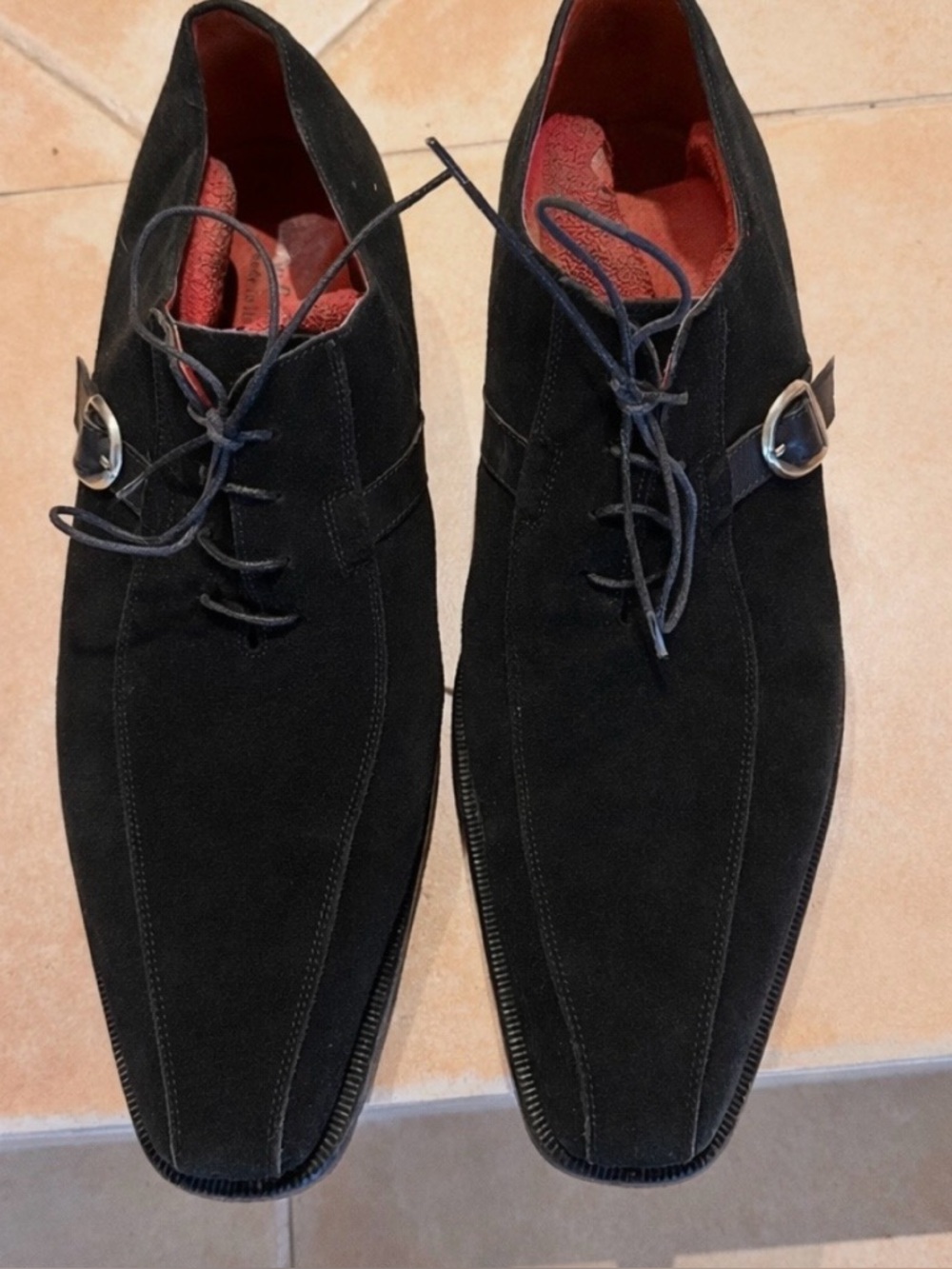 Alberto Guardiani Suede Square Toe Designer Dress Shoes Lace Monk Strap EU 42 - Picture 2 of 3